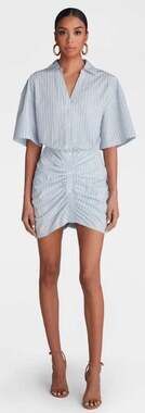 KBB by Kahlana Striped Ruched Shirt Mini Dress